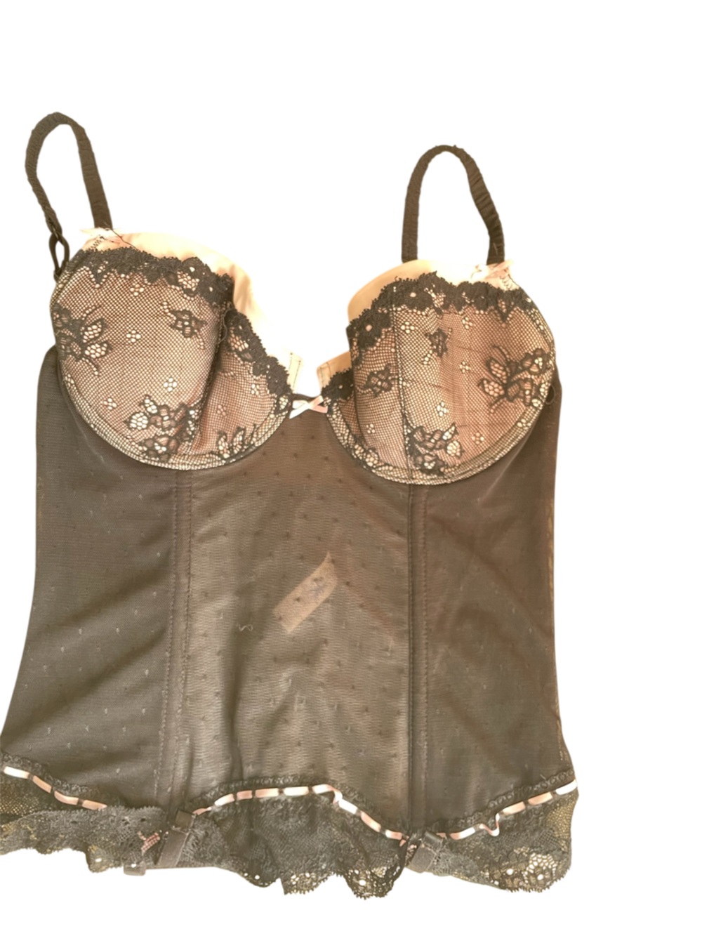 La SENZA Black Lace-Trim Sheer Bustier Chemise
